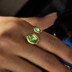 18K Gold Royal Emerald Green Statement Cuff Ring