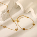18K Gold Beaded Flower Chain Collar Necklace
