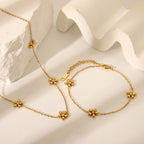 18K Gold Beaded Flower Chain Collar Necklace