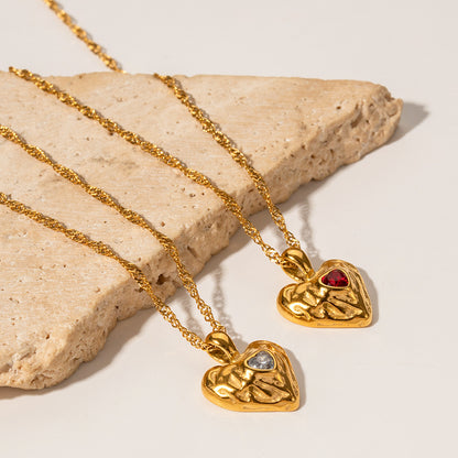 18K Gold Bejeweled Heart Pendant Statement Necklace