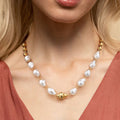 18K Gold Chunky Baroque Pearl Ball Chain Beaded Statement Necklace