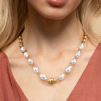 18K Gold Chunky Baroque Pearl Ball Chain Beaded Statement Necklace