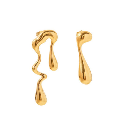 18K Gold Mismatched Drip Statement Stud Earrings