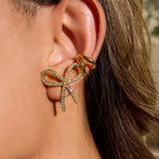 18K Gold Bling Coquette Bow Stud Earrings Ear Cuffs Set