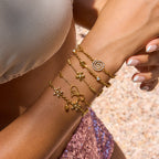 18K Gold Shimmering Dainty Flower Bow Bracelet Stack