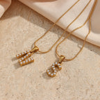 18K Gold Pearl Initial Pendant Necklace