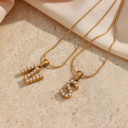 18K Gold Pearl Initial Pendant Necklace