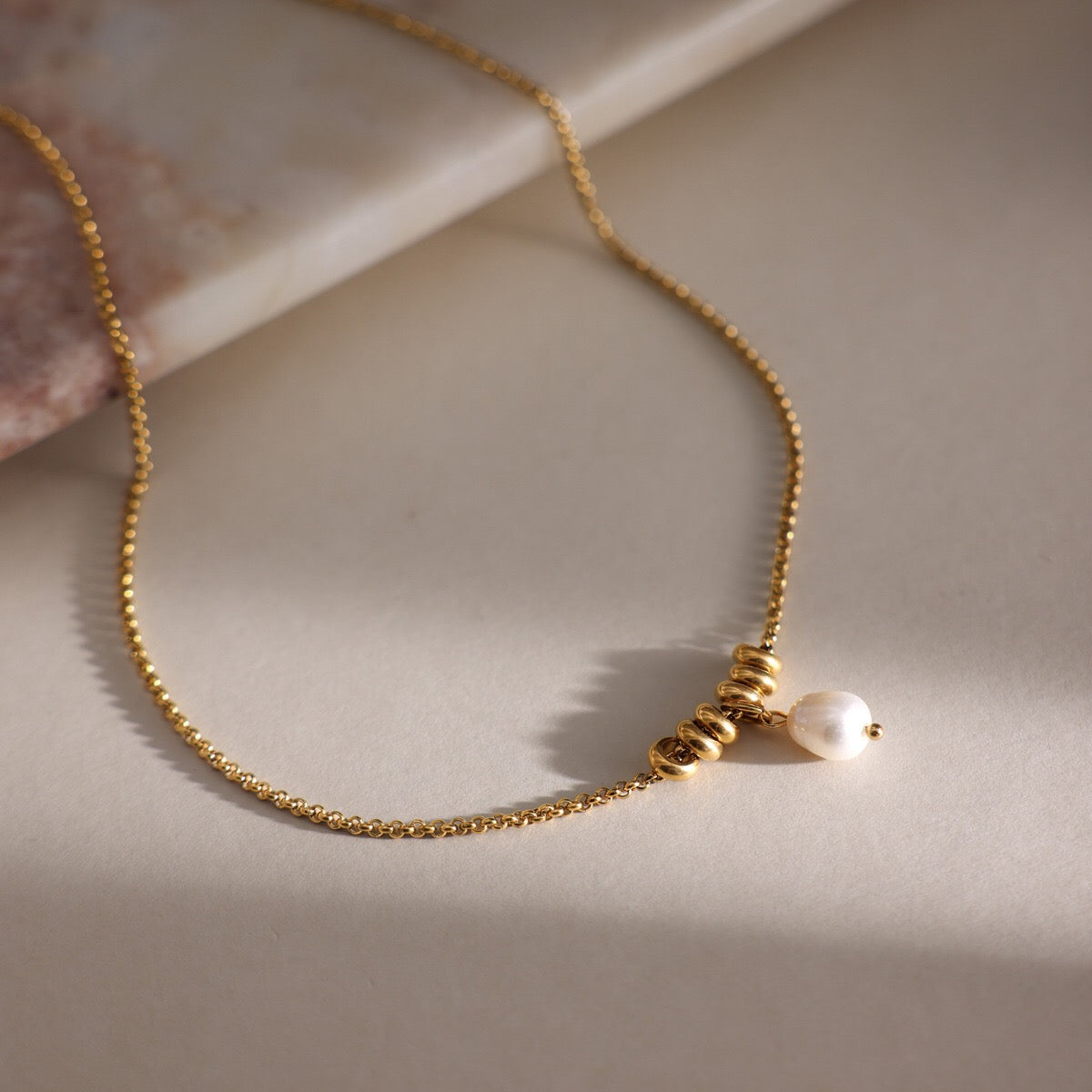 18K Gold Pearl Talk Simple Dainty Pendant Necklace