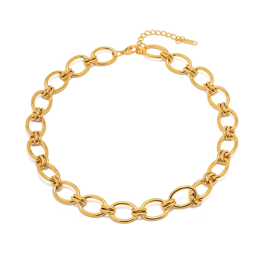 18K Gold Circle Chain Chunky Necklace & Bracelet Set