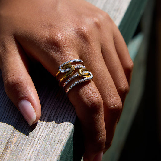 18K Gold Bling Connected Paperclip Statement Band Ring