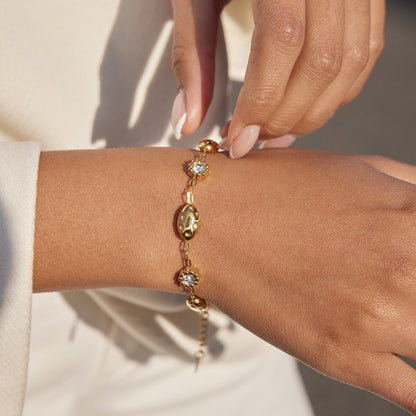 18K Gold Couture Ice Tennis Circle Chain Bracelet Stack