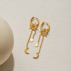 18K Gold Celestial Sun Moon and Star Drop Dangle Huggie Earrings