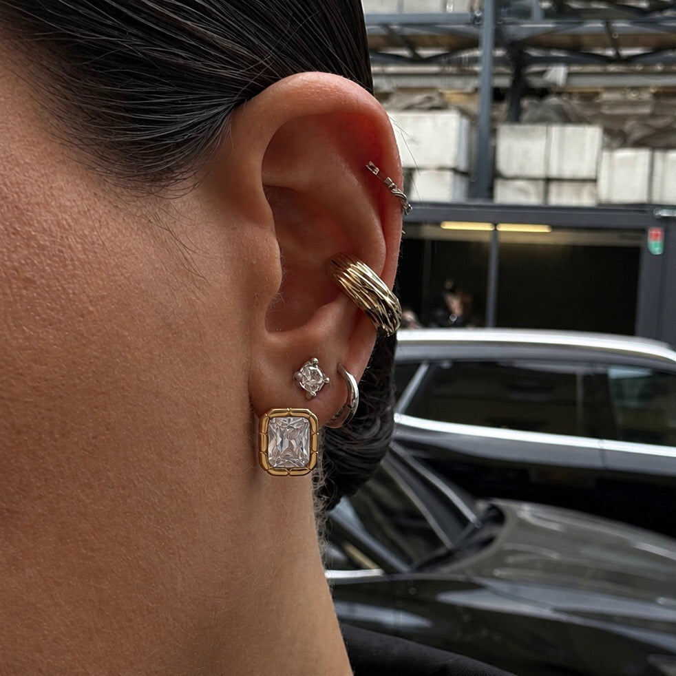 18K Gold The Heiress Radiant Bezel Stud Earrings