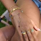 18K Gold Waterproof Pastel Gemstone Delicate Wavy Hand Chain Bracelet