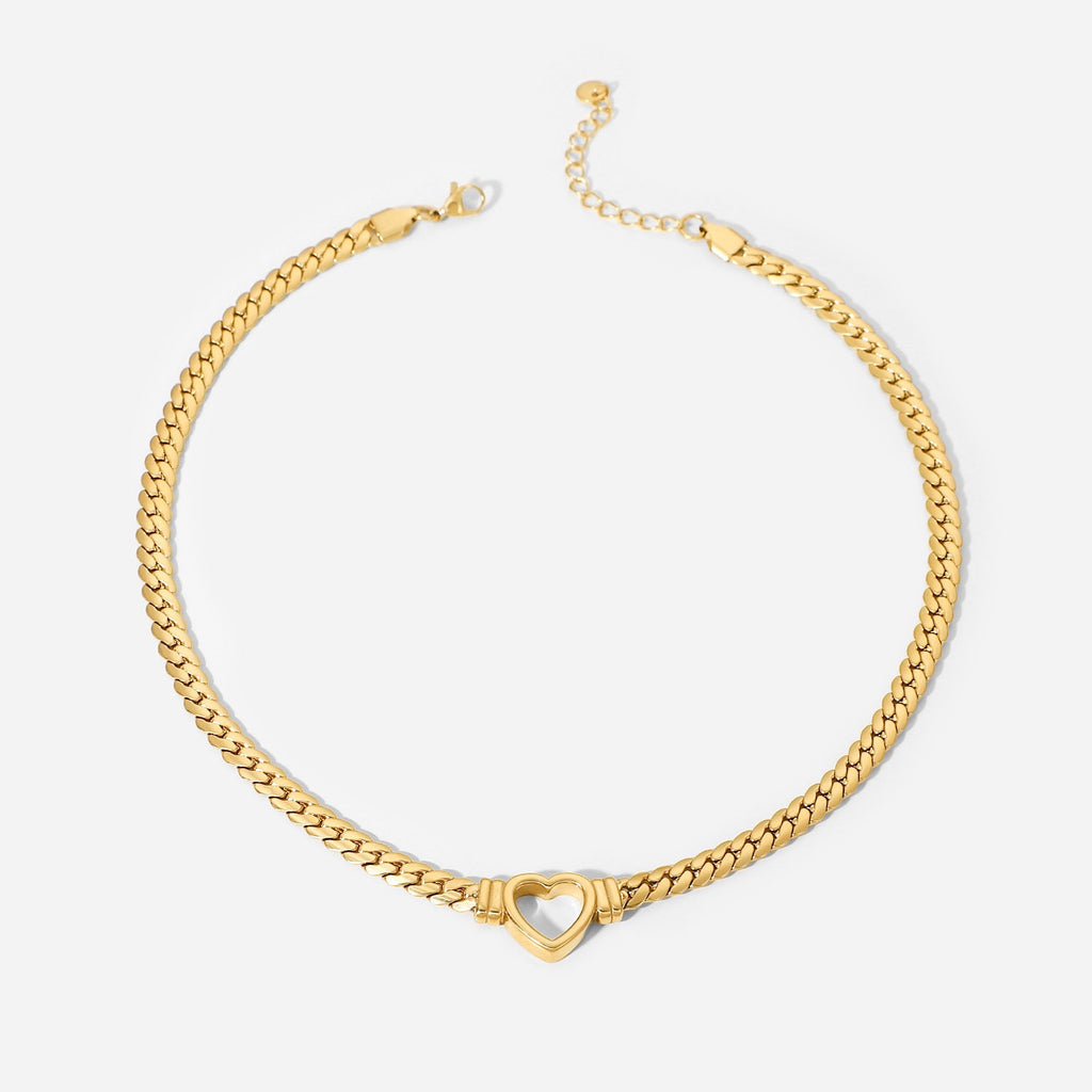 14K Gold Cuban Link Heart Necklace