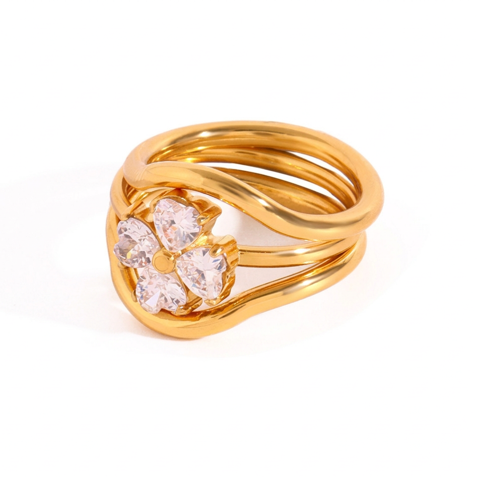 18K Gold Goddess Glow Four Leaf Clover Stacking Rings Set