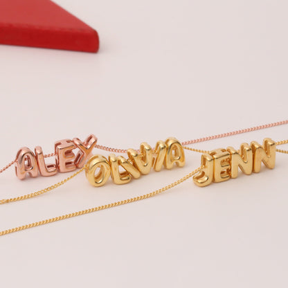 18K Gold and Silver Icon Bubble Letter Initial Custom Name Necklace