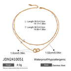 18K Gold Lingering Dainty Pendant Double Chain Layered Necklace