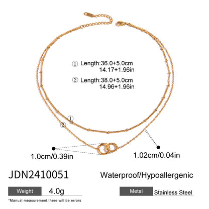 18K Gold Lingering Dainty Pendant Double Chain Layered Necklace