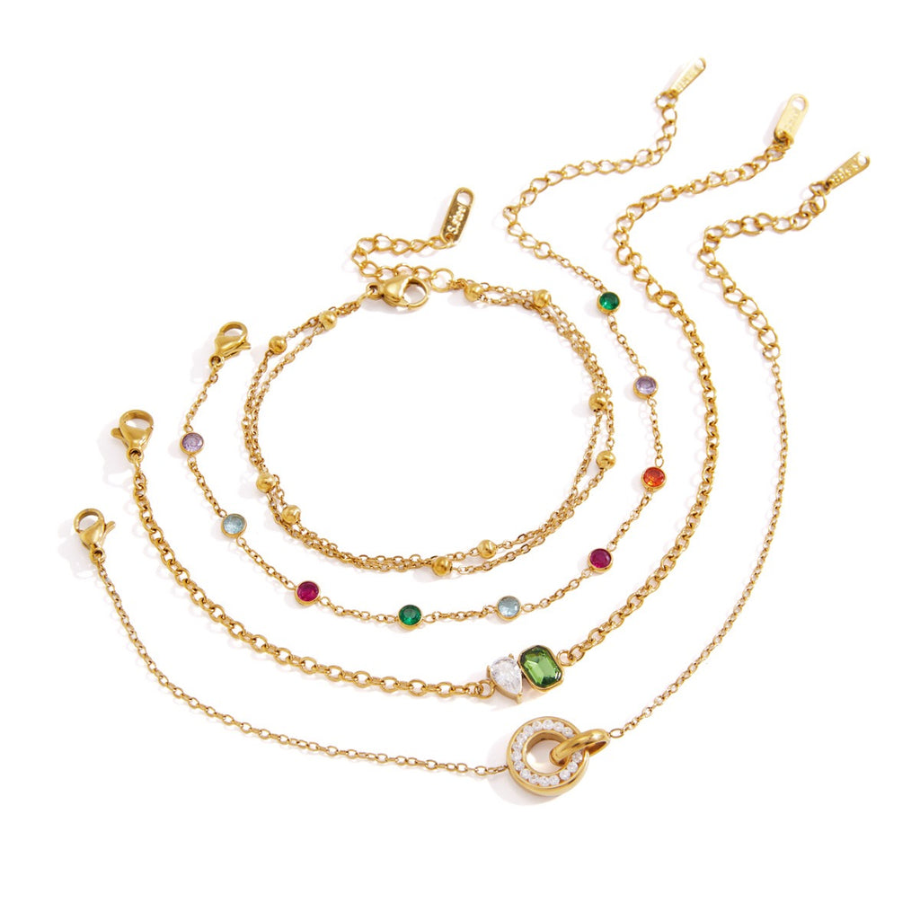 18K Gold Sweet Spark Dainty Chain Color Gem Bracelet Stack