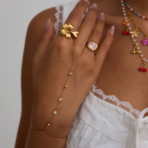 18K Gold Waterproof Bejeweled Hand Chain Bracelet