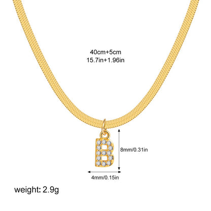 18K Gold Minimalist Glam Herringbone Chain Initial Dainty Necklace