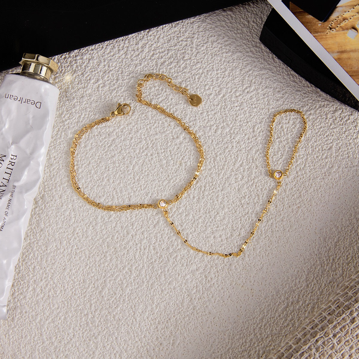 18K Gold Waterproof Glimmer Dainty Hand Chain Bracelet Stack