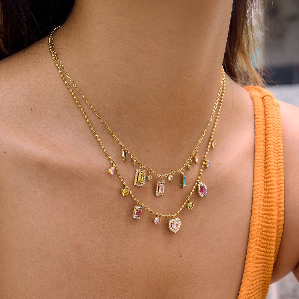 18K Gold Jewel Addiction Color Heart Statement Necklace