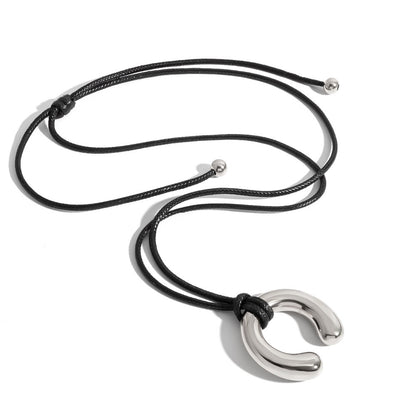 18K Gold Horseshoe Pendant Statement Extra Long Necklace