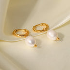 18K Gold Pearl Twisted Small Hoop Huggie Earrings