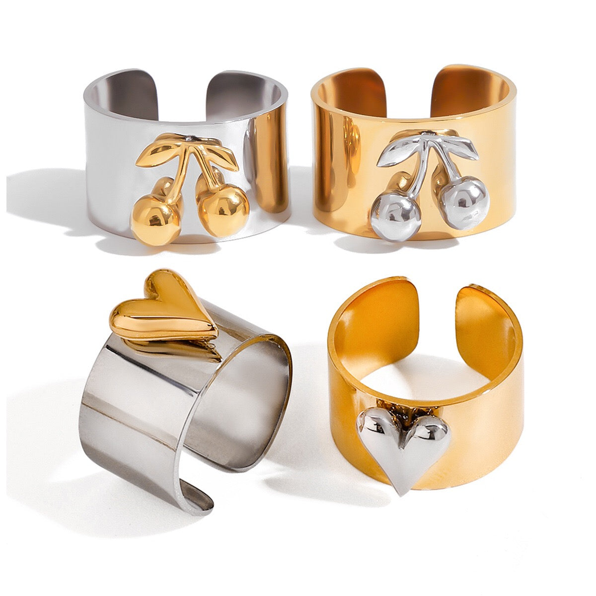 18K Gold and Silver Two Tone Sweet Glow Cherry Heart Band Ring