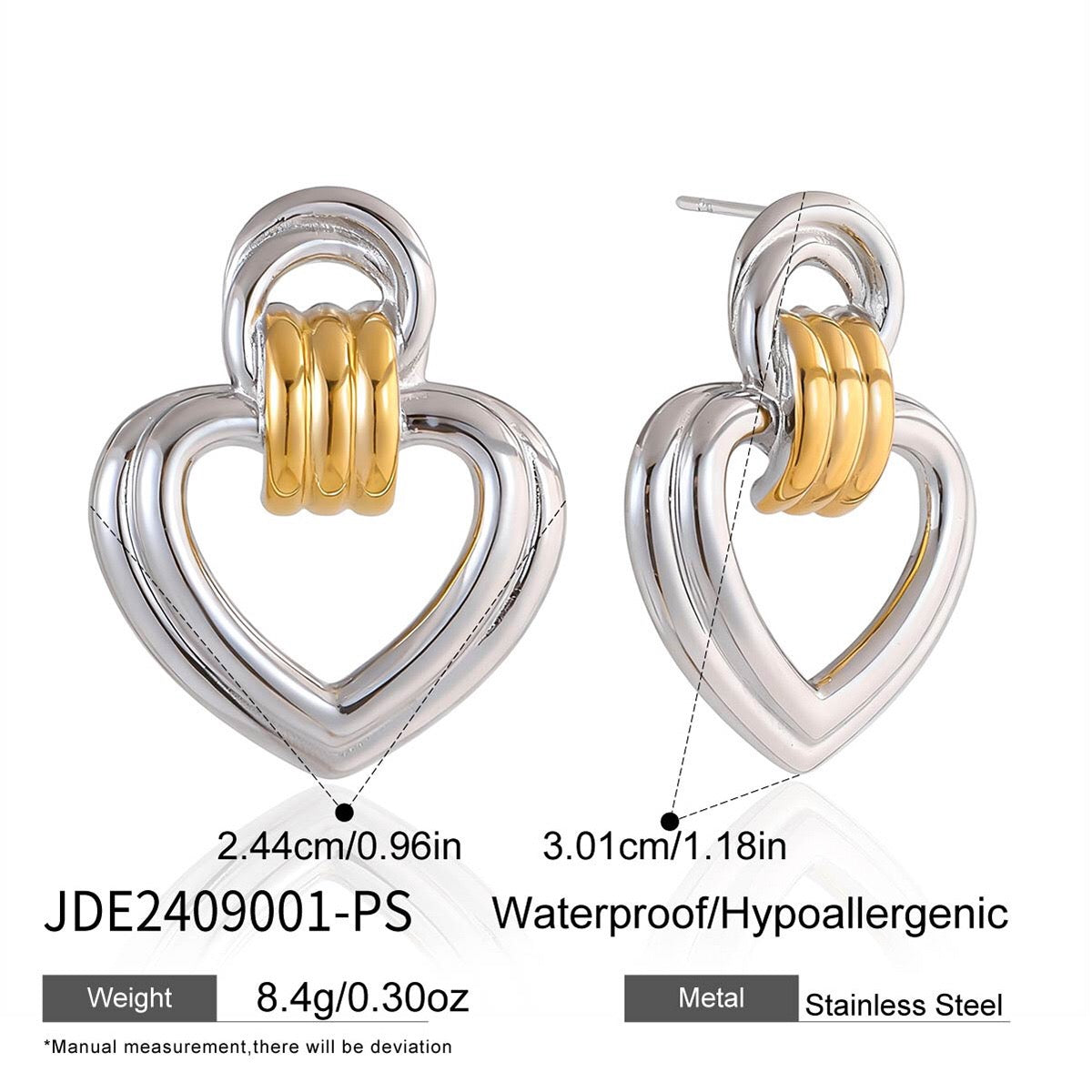 18K Gold Abstract Love Geometric Heart Statement Stud Earrings