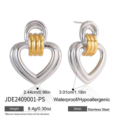 18K Gold Abstract Love Geometric Heart Statement Stud Earrings