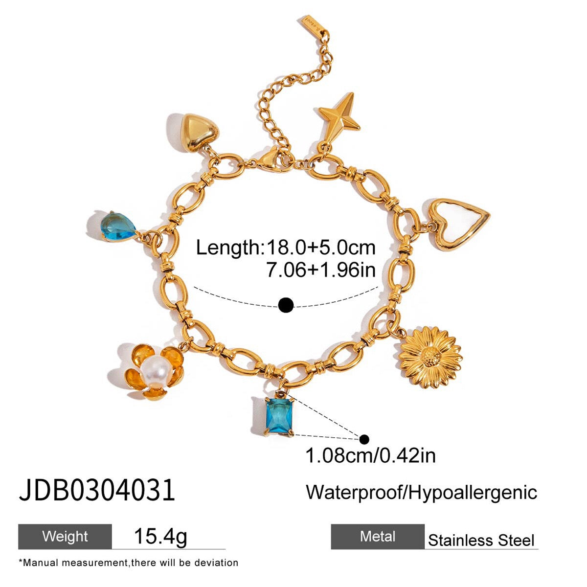 18K Gold Ocean Blue Charm Bracelet Sleek Bangle Stack