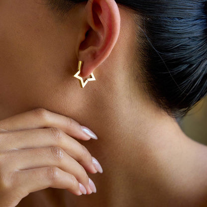 18K Gold Sweetheart Star Heart Small Hoop Huggie Earrings