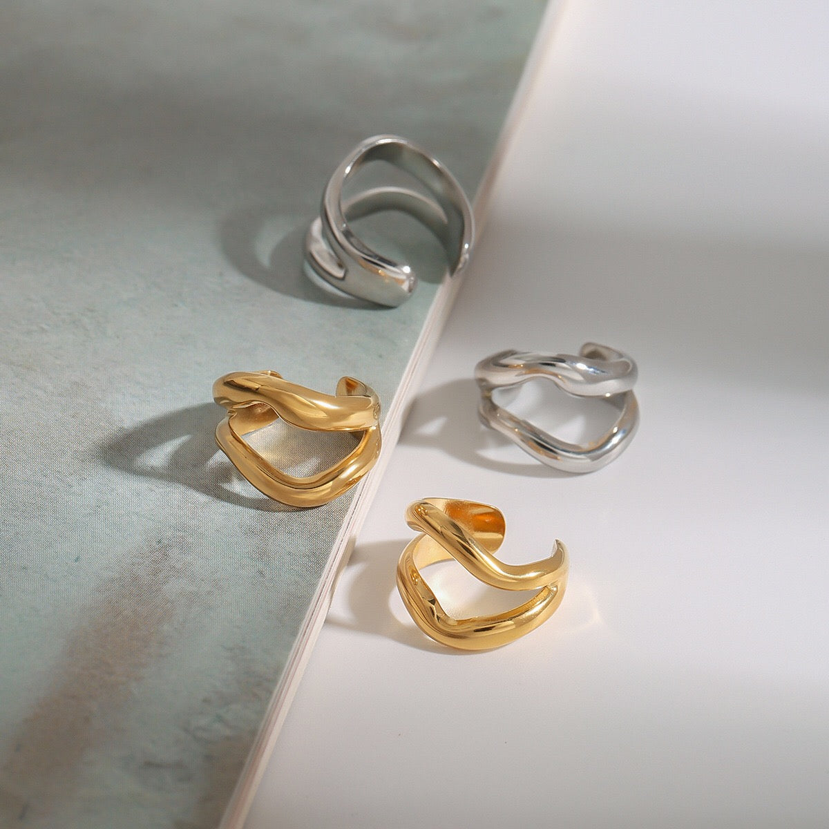 18K Gold Unique Huggie Ear Cuffs