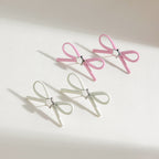 Pink Bow Cute Stud Silver Earrings