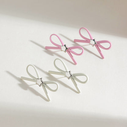 Pink Bow Cute Stud Silver Earrings