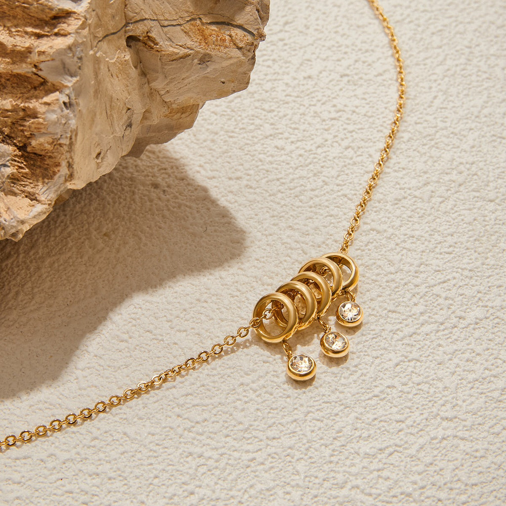 18K Gold Starry Ring Charm Pendant Herringbone Snake Chain Layered Necklace Set