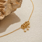 18K Gold Starry Ring Charm Pendant Herringbone Snake Chain Layered Necklace Set