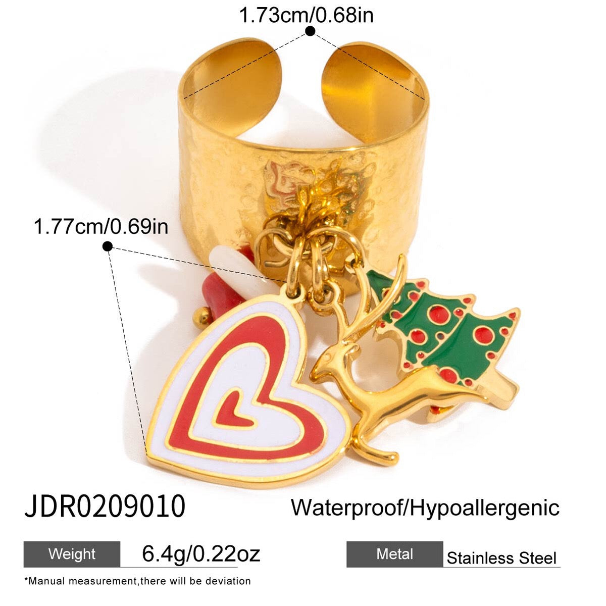 18K Gold Holiday Gleam Christmas Charm Statement Band Ring