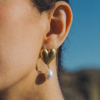 18K Gold Old Money Heart Pearl Dangle Earrings