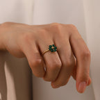 18K Gold Emerald Beaded Lucky Flower Ring