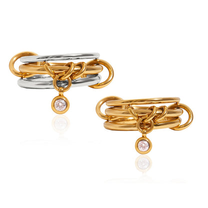 18K Gold and Silver Two Tone Bejeweled Multi Layers Spinelli Stacking Rings