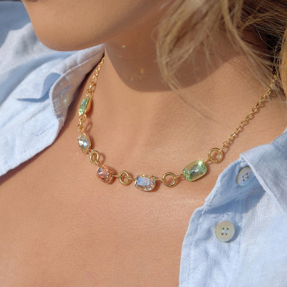 18K Gold Summer Spritz Color Gem Statement Chain Necklace