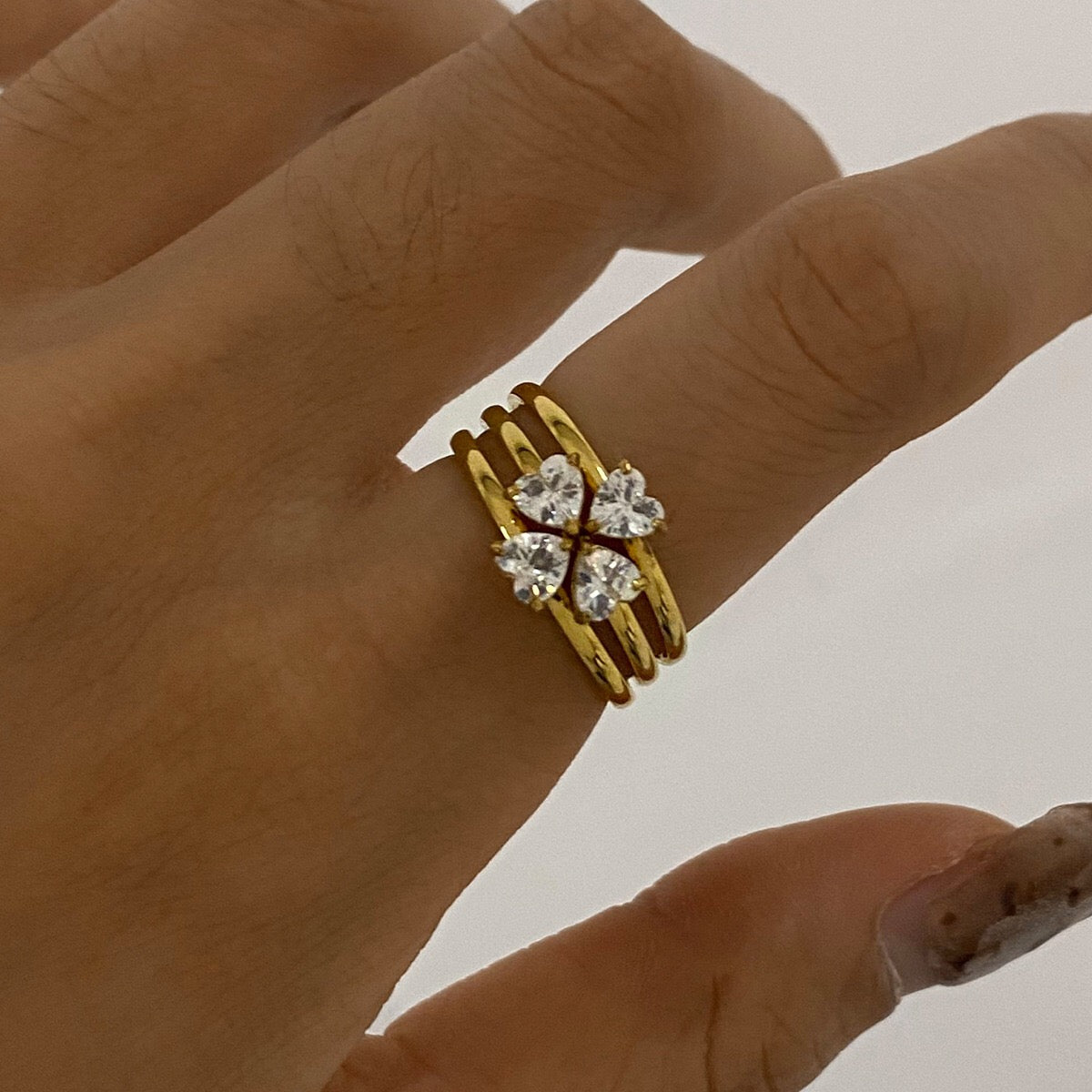 18K Gold Goddess Glow Four Leaf Clover Stacking Rings Set