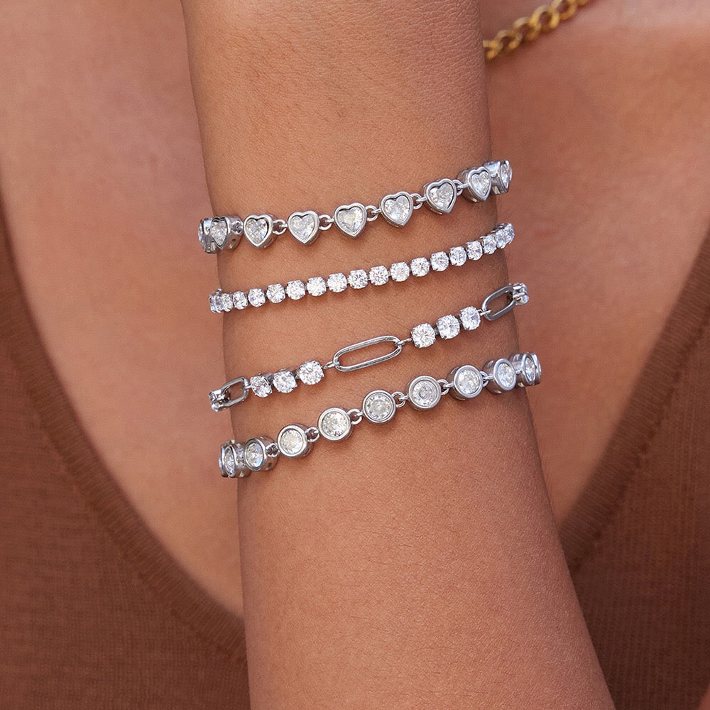 18K Gold Bejeweled Desire Heart Tennis Bracelet Stack