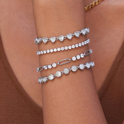 18K Gold Bejeweled Desire Heart Tennis Bracelet Stack
