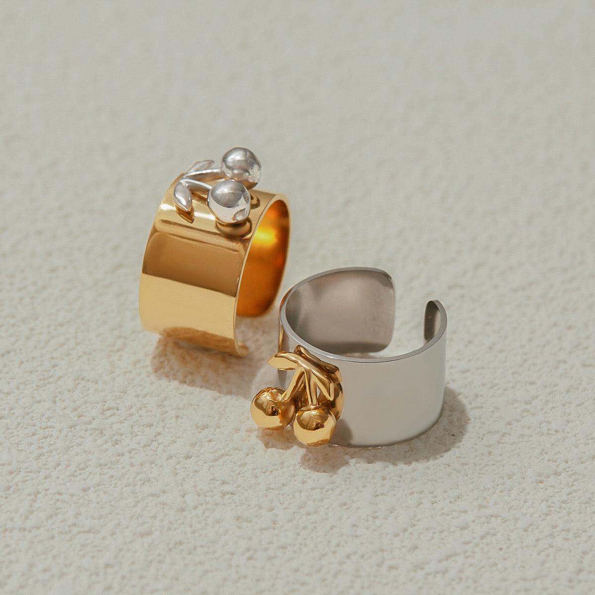 18K Gold and Silver Two Tone Sweet Glow Cherry Heart Band Ring