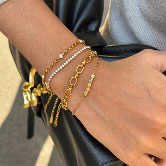 18K Gold HAPPY Letter Dainty Chain Bracelet